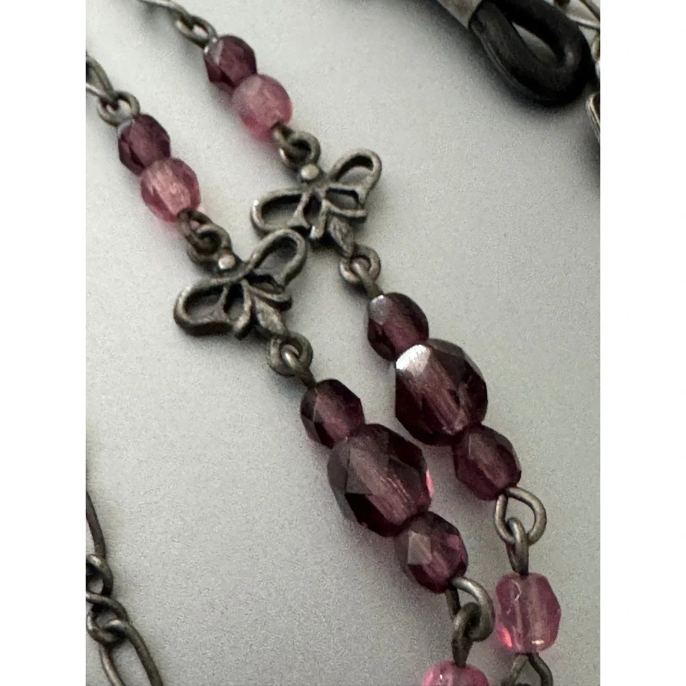 CMC Click My Cords Purple Beaded Eyewear Chain Silver Bow Accents Glasses Cord